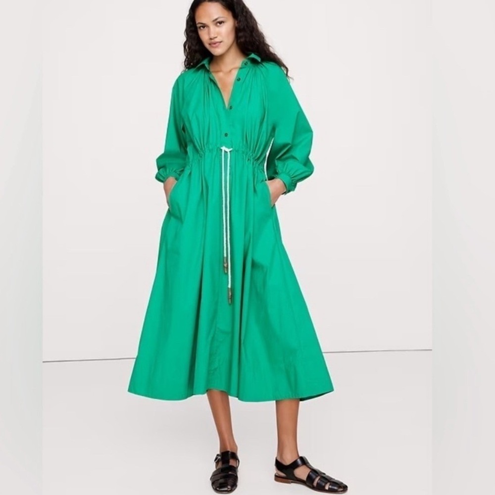 NWT Banana Republic Emerald Green Cotton Poplin Midi Shirt Dress Size XL XXL
